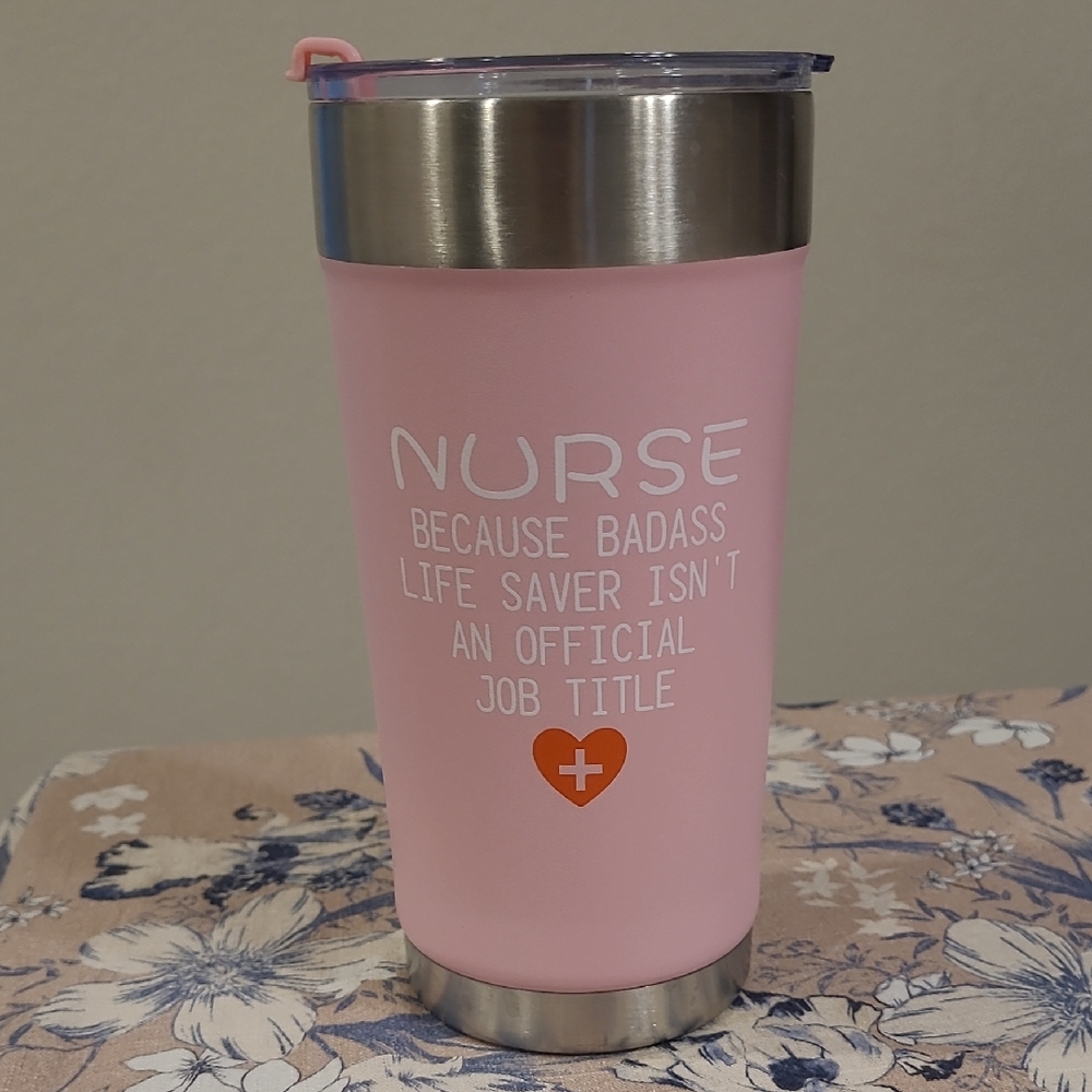 NWOT Pink Nurse Tumbler with 2 Lids